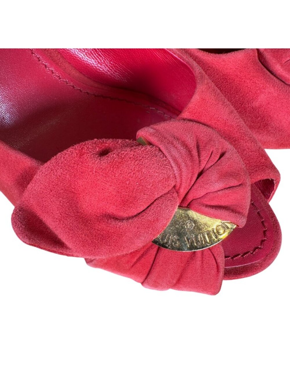 Louis Vuitton Red Suede Catania Peep Toe Platform Pumps Heels Size 38 - Picture 3 of 13